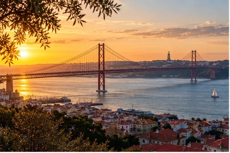 Ponte 25 de Abril ao pôr do sol